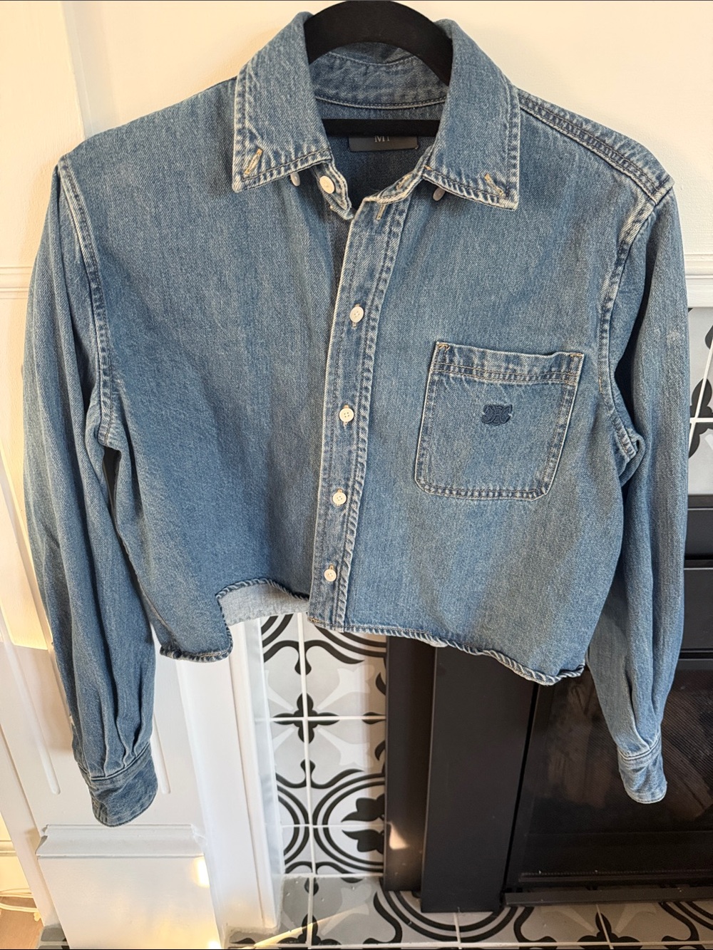 Cropped Light Blue Denim Button Down Shirt